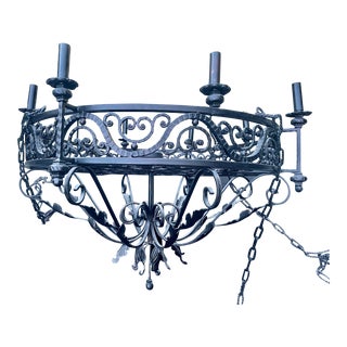 Spanish Revival Style Wrought Iron Chandelier For Sale