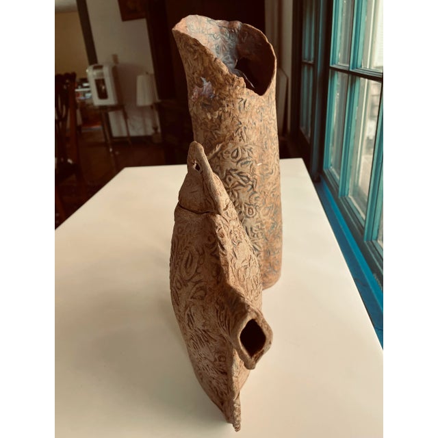 1980s Vintage Handmade Pottery Teapot and Vase Set- 2 Pieces For Sale - Image 5 of 7