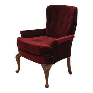 Velvet Upholstered Vintage Armchair For Sale