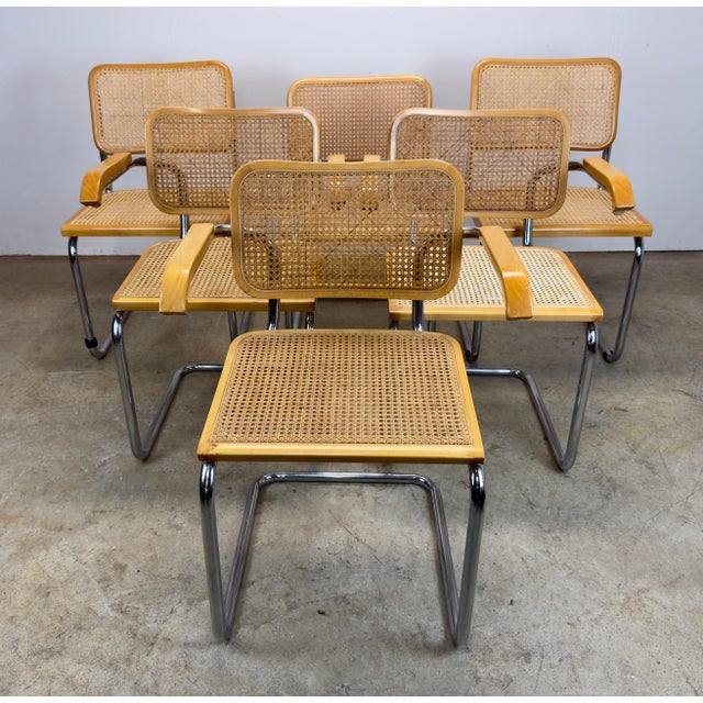 Marcel Breuer Vintage Set of 6 Marcel Breuer Cesca Style Cane & Tubular Chrome Chairs For Sale - Image 4 of 12