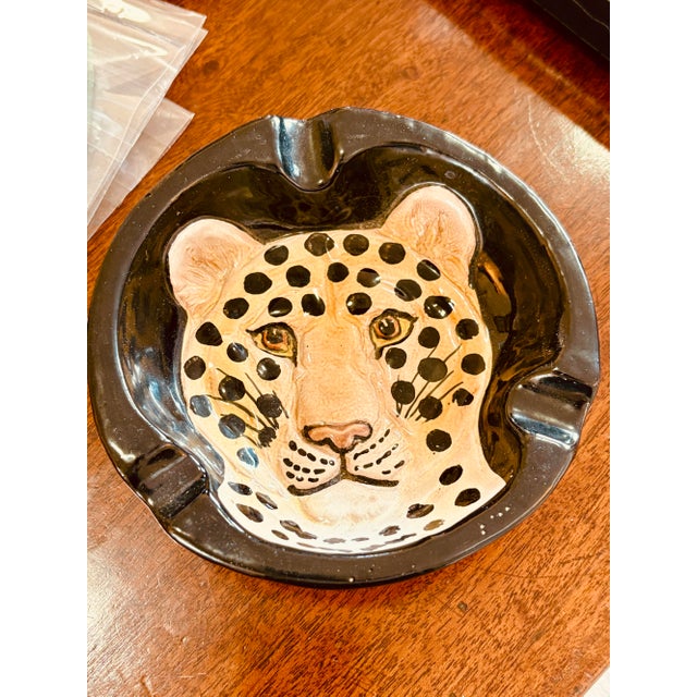 Classic 1970’s Black Leopard Trinket or Ashtray, Made in Italy.
