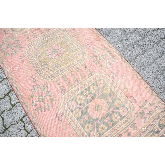 Modern 1960s Pale Pink Vintage Pastel Runner Rug For Sale - Image 3 of 11
