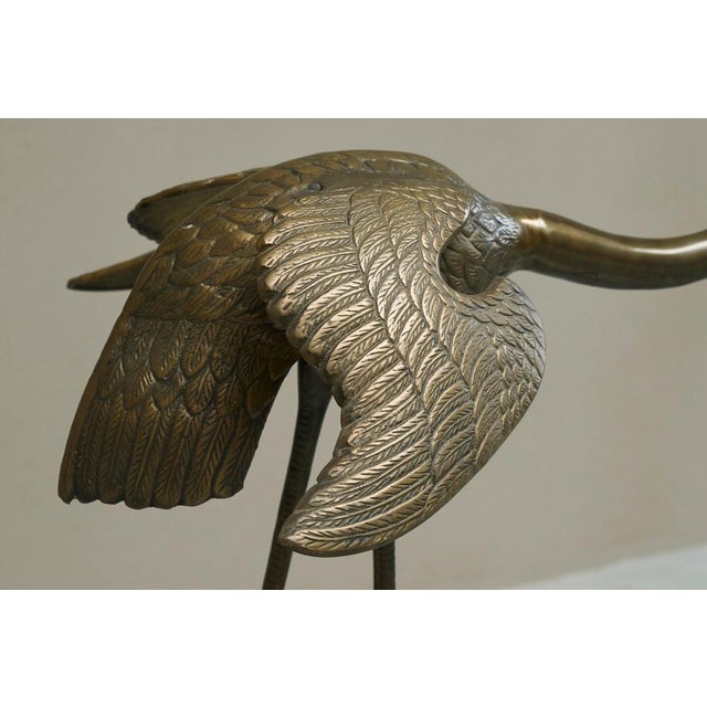 Hollywood Regency Life-Size Sculptural Cranes in Patinated Brass, 1960s, Set of 2 For Sale - Image 3 of 18