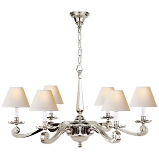 Alexa Hampton for Visual Comfort Signature Myrna Chandelier in Polished Nickel with Natural Paper Shades For Sale