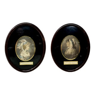 Antique Regency Pair Francesco Bartolozzi Hand Colored Stipple Engraving Lady. For Sale