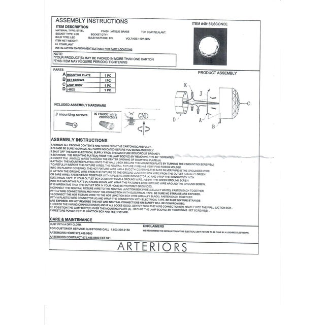 Arteriors Home Estelle Sconce, Clear Crystal & Antique Brass For Sale - Image 12 of 12