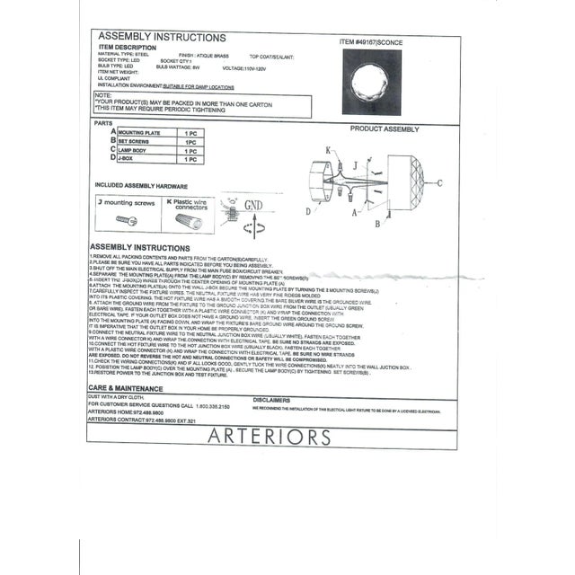 Only 1 Left!! Arteriors Home Estelle Sconce, Clear Crystal & Antique Brass For Sale - Image 12 of 12