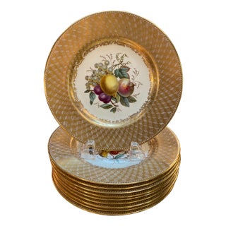 Set of 10 Antique English Copeland Spode Hand Painted Fruit Plates For Sale