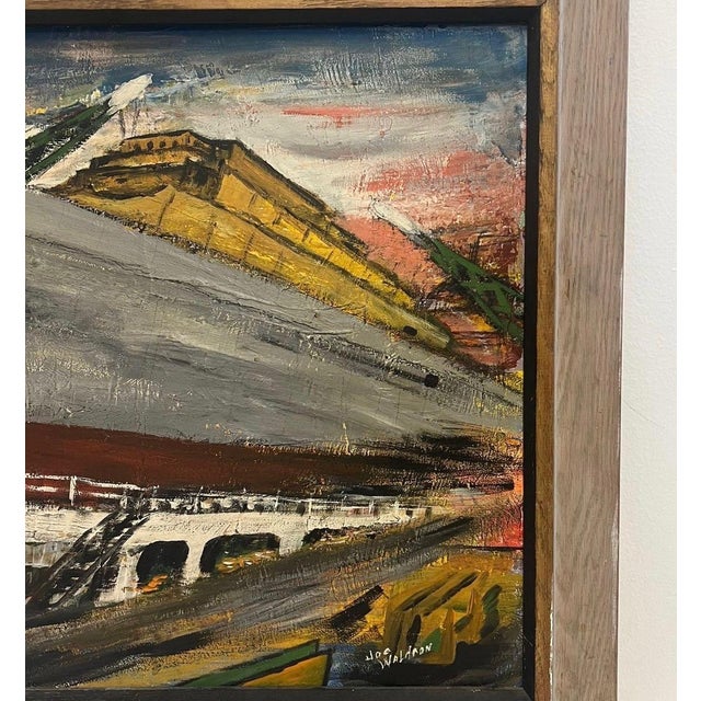 Vintage Mid-Century Industrial Shipyard Painting Signed Framed Harbor Maritime Scene. For Sale - Image 4 of 10