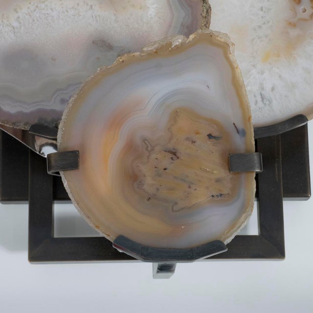 Pair of Cut Agate Wall Sconces With Rectangular Fabric Shades For Sale In New York - Image 6 of 15