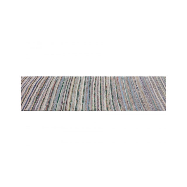 Mid-Century Modern Vintage Turkish Striped Rag Rug Runner - 2`6" X 9`9" For Sale - Image 3 of 6