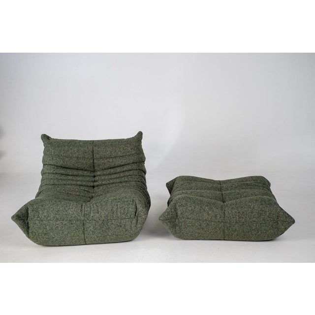 Set of Togo Lounge Chair and Pouf in Grey Tweed Fabric by Michel Ducaroy for Ligne Roset, 1973 For Sale - Image 10 of 18