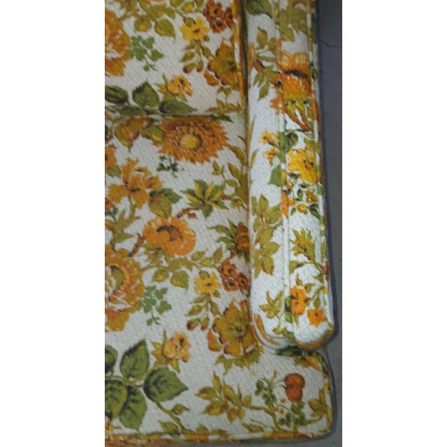 Vintage 1970s Orange / Yellow Floral Textured Skirted Sofa Couch For Sale - Image 10 of 11