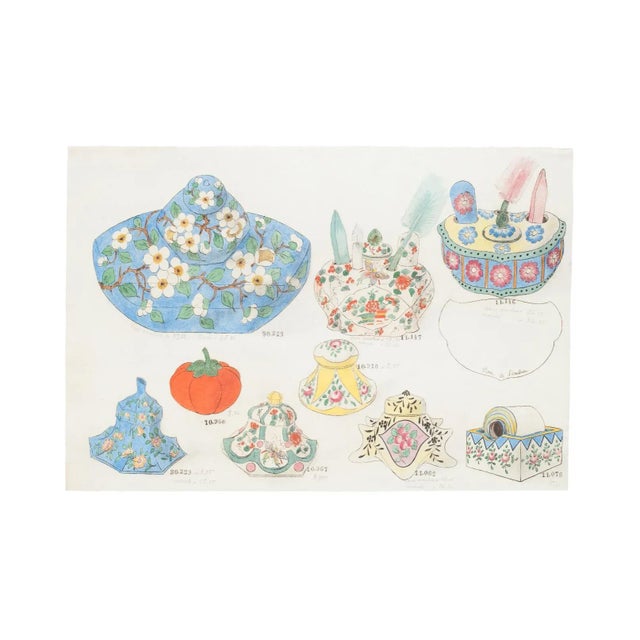 Porcelain Vases is an original china ink and watercolor drawing on ivory-colorated paper by realized in 1890 ca. In very...