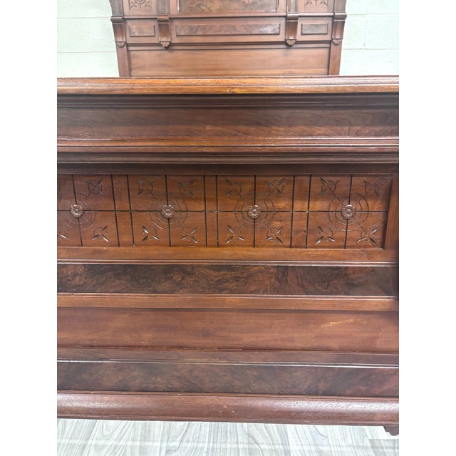 Brown Antique Full Size C 1870-1890 Victorian Eastlake Monumental High Back Walnut Bed For Sale - Image 8 of 11