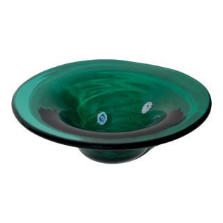 Green Murano Millefiori Hand-Blown Art Glass Bowl For Sale