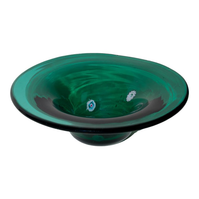 Green Murano Millefiori Hand-Blown Art Glass Bowl For Sale