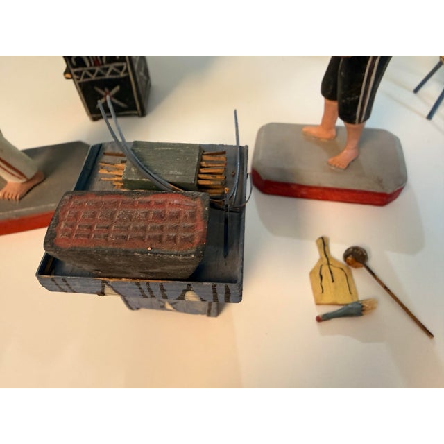 Mid-Century Modern 1964 Japanese Hand-Carved Folk Art Miniature Street Vendor Set - 5 Pieces For Sale - Image 9 of 12