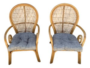 Pair of Vintage Bentwood Rattan & Wicker Armchairs With Spiral Arms, 1970s