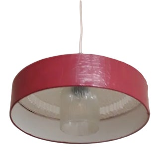 Vintage Ceiling Lamp in Translucently Ribbed Plastic and Glass with Red Plastic Panel, 1970s For Sale