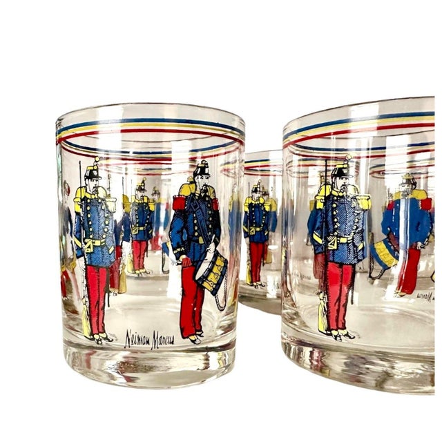 Mid-Century Modern Vintage Mid-Century French Soldiers Barware / Lowball / Cocktail Glasses for Neiman Marcus, a Set of 6 in the Manner of Fornasetti For Sale - Image 3 of 9