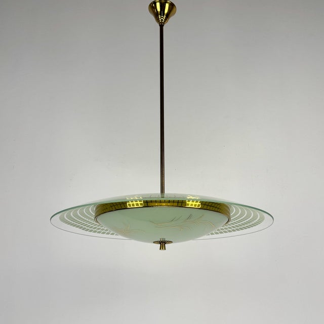 Mid-Century Modern Mid-Century Modern Italian UFO Pendant Lamp by Pietro Chiesa for Fontana Arte, 1950s For Sale - Image 3 of 11