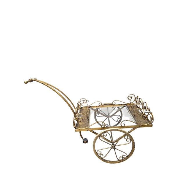 Mid 20th Century Hollywood Regency Gilt Iron Tea/Bar Cart on Wheels For Sale - Image 11 of 12
