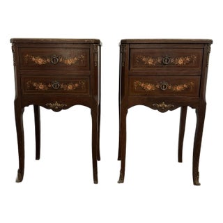 Late 19th Century Pair of Rococo-Style End Tables or Nightstands Hand Painted For Sale