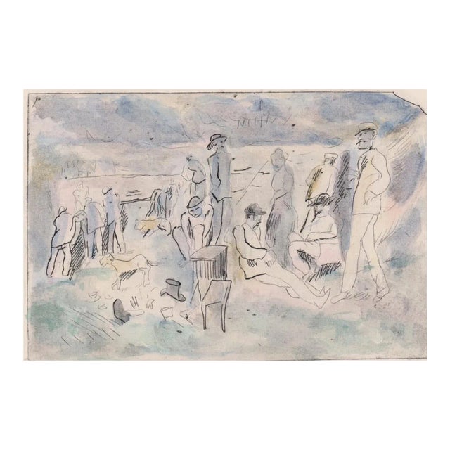 1930s Rudolph Grossman Village Scene Painted Etching For Sale