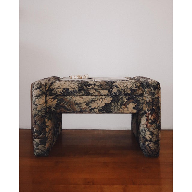 Postmodern Vintage Parsons Style Upholstered Ottoman in Floral Tapestry Fabric For Sale - Image 3 of 10