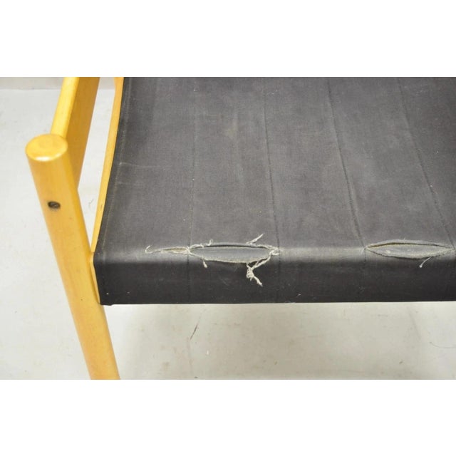 Black Vintage Mid Century Modern Scandinavian Black Canvas Birch Wood Lounge Chair For Sale - Image 8 of 11