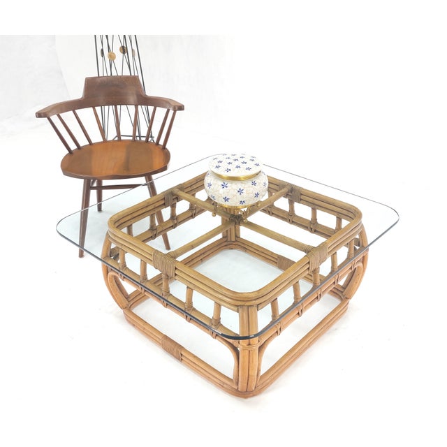 Ficks Reed Bamboo & Reed Square Glass Top Coffee Table c.1970s Mint!