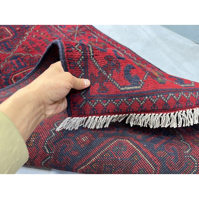 Long Red and Navy Tribal Medallion Runner Rug, 2'7" X 18'5" For Sale - Image 14 of 15