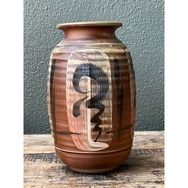 Vintage Handcrafted Ceramic Vase With Abstract Motif For Sale - Image 11 of 12