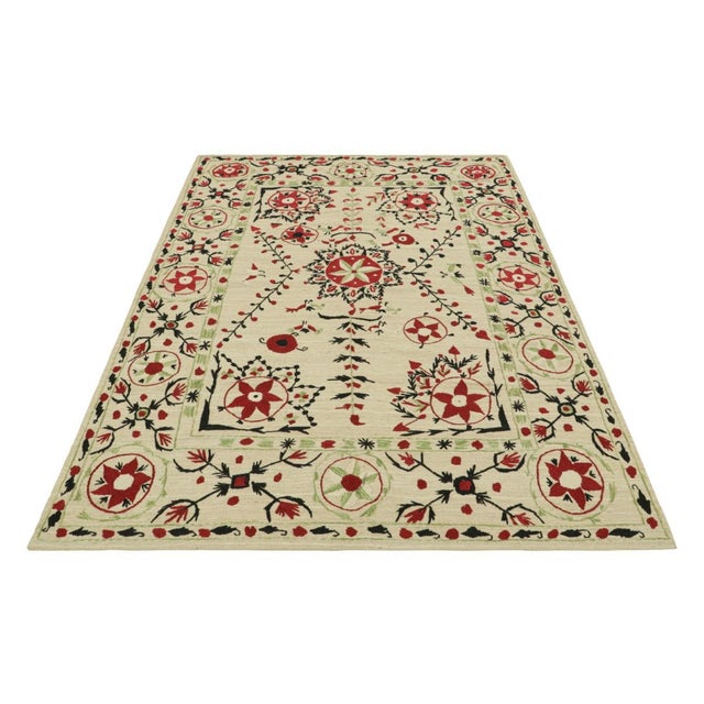 2010s Rug & Kilim’s Suzani Style Kilim With Light Green and Red Floral Patterns For Sale - Image 5 of 7