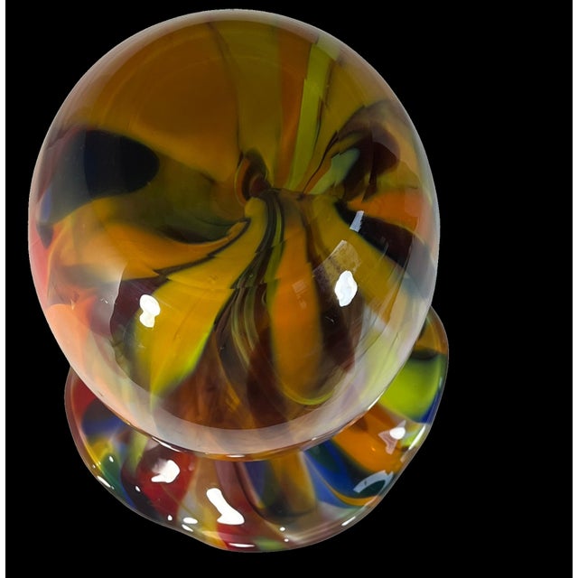 Bulbous Orange Marbled Flared Lip Art Glass Vase For Sale - Image 16 of 16