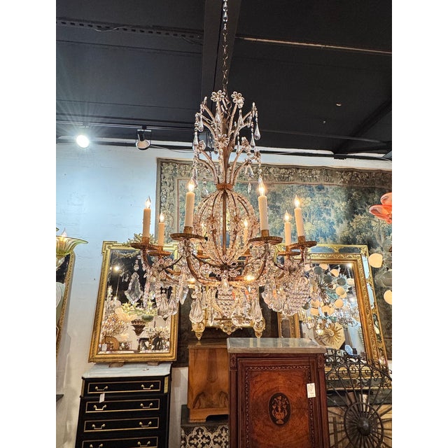 Traditional 19th C. Italian Beaded Crystal Chandelier For Sale - Image 3 of 7
