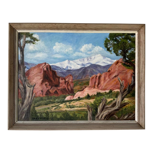 1980's Iredding " Garden of the Gods " Plein Art Desert Landscape Oil Painting, Framed For Sale