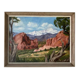 1980's Iredding " Garden of the Gods " Plein Art Desert Landscape Oil Painting, Framed