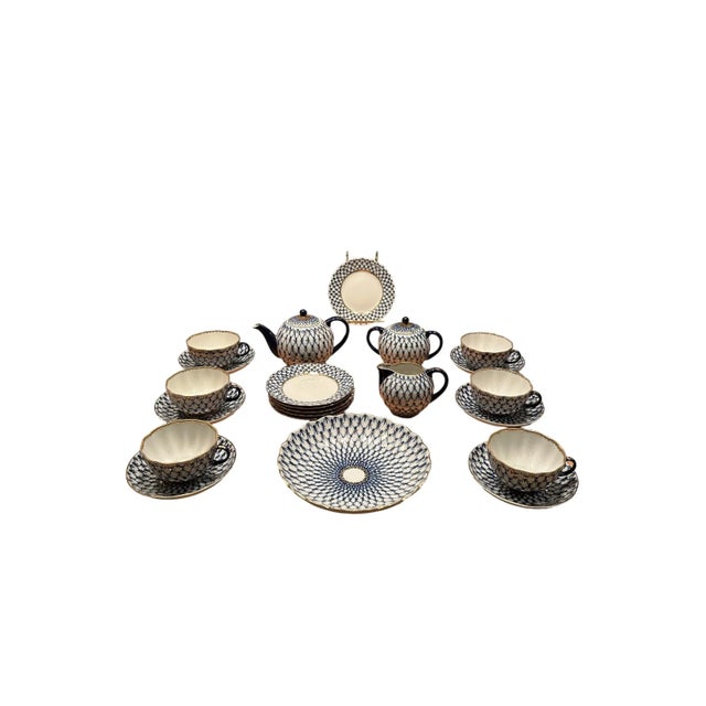 Vintage Lomonosov Imperial Porcelain Cobalt Net Tulip Complete Tea Set for Six - 22 Pieces For Sale - Image 13 of 13
