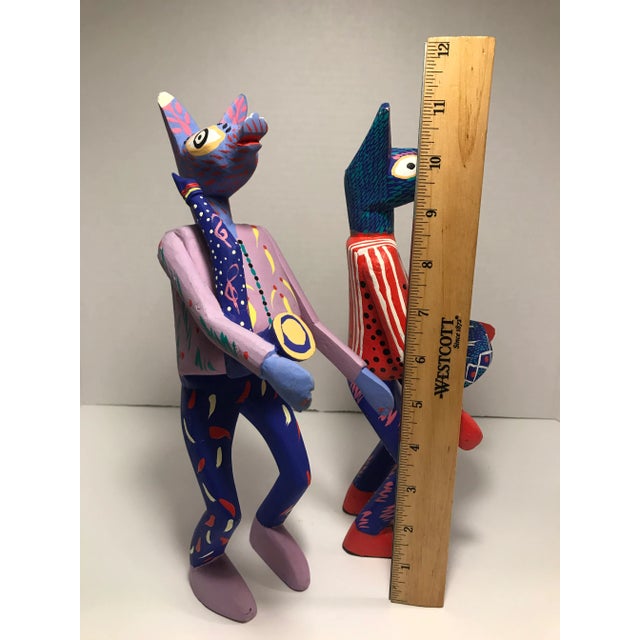 Vintage 1990s Pepe Santiago Signed Oxacan Hand Painted Wooden Figurines - Set of 2 For Sale - Image 9 of 10