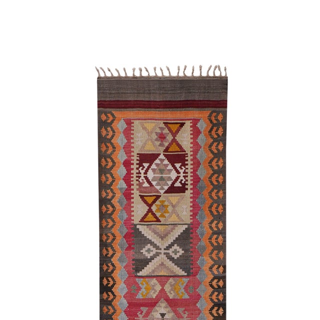 Vintage Striped Turkish Kilim Runner 2'8'' X 16'7'' 34" x 201'' / 87 x 510 Cm Hand woven with high quality pure wool...
