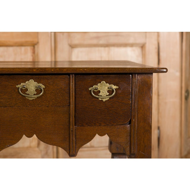 English Georgian 19th Century Oak Table with Three Drawers and Cabriole Legs For Sale - Image 11 of 12
