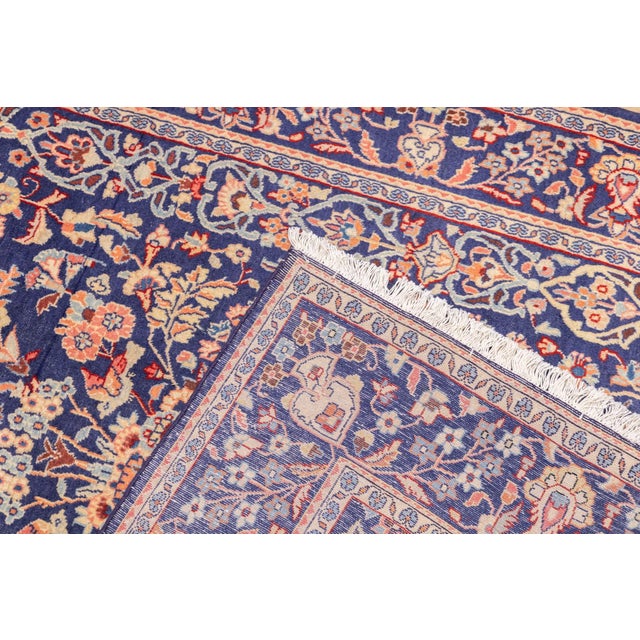 Navy Blue Semi-Antique Hand-Knotted Persian Kashan Rug 4'3" X 6'9" For Sale - Image 8 of 16