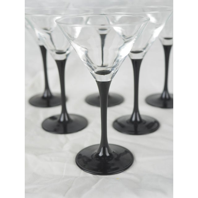 1980s Luminarc French Martini Glasses With Black Stems - Set of 6 For Sale - Image 10 of 11