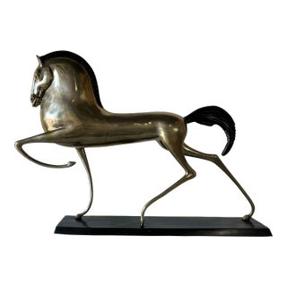 Art Deco Boris Lovet-Lorski Style Silvered Brass Etruscan Horse Sculpture For Sale