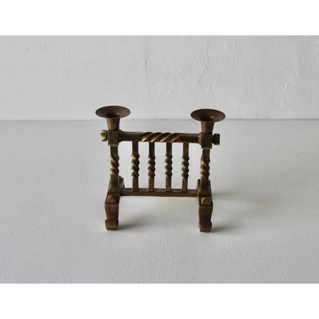Vintage Brass Double Candlestick Holder Barley Twist Details Mid-Century For Sale In Miami - Image 6 of 14