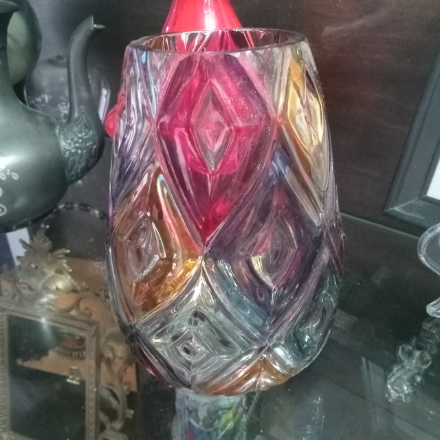Glass Vintage Mid-Century Bohemian Multicolor Faceted Art Glass Vase, 1960s For Sale - Image 7 of 14