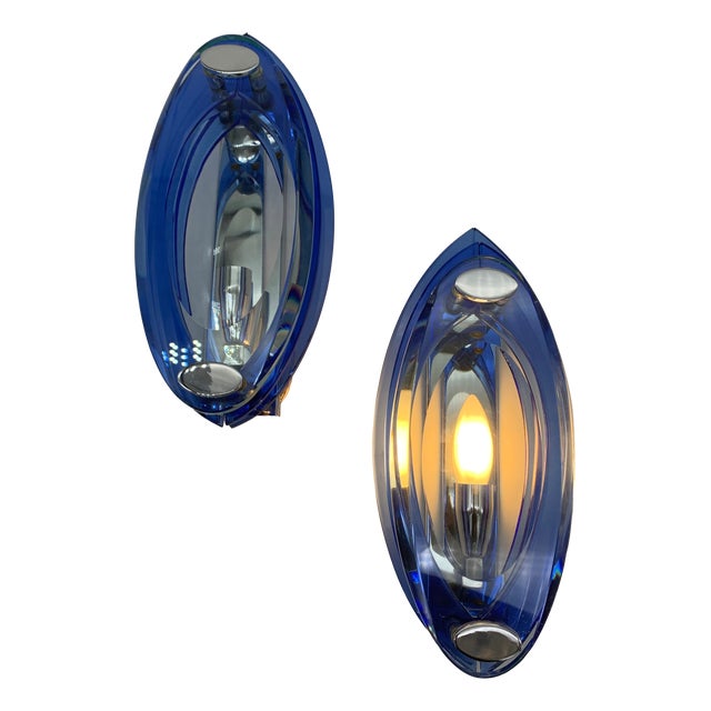 Glass Wall Lamps by Veca, Italy, 1970s, Set of 2 For Sale