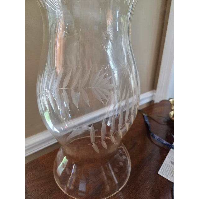 Glass Vintage Etched Glass Hurricane For Sale - Image 7 of 11